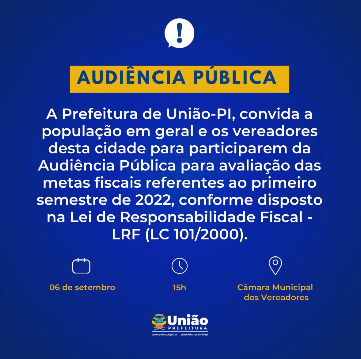 Prefeitura de União realiza audiência pública para avaliação de metas fiscais de 2022.1